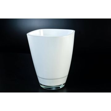 Bílá váza YULE, hranatá, ze skla, 17x13x13cm